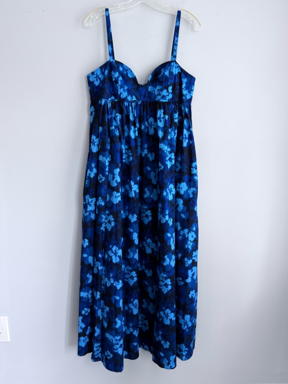 Ulla Johnson Harlan Blue Floral Print Midi Dress 10 Spaghetti Strap Sleeveless - Picture 4 of 16